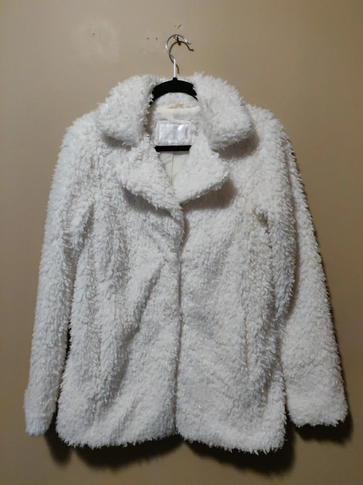Xhilaration Mujer S Forrado Polar Abrigo Marfil Cuello Broches Manga Larga Bolsillos Foto 1 de 4