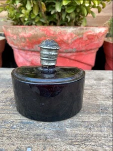 Old Rare Antique Black Color Perfume Bottle Brass Floral Cap Empty - Picture 1 of 12