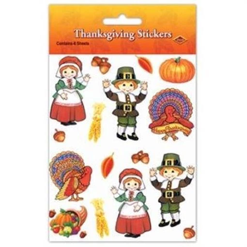 Pilgrim & Turkey Plus-Pak Stickers 4 Pack Thanksgiving Party Decorations - Image 1 of 1