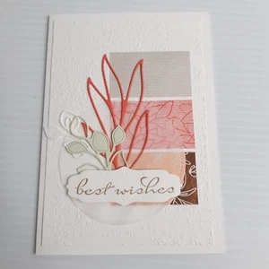 Handmade Best Wishes Card Leaves Leaf Panels Blank Inside Stampin Up - Picture 1 of 4