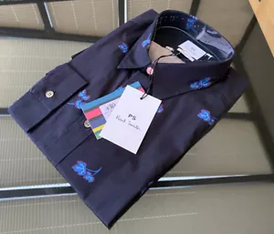 BNWT Paul Smith Tailored Fit Long Sleeved Blue Leaf Print Shirt Size M RRP £140 - Picture 1 of 9