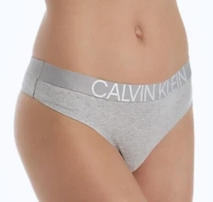 CALVIN KLEIN Statement 1981 GREY Cotton Thong Panty Womens Plus Sz 1X 3X QF5493 - Picture 1 of 10