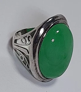 Anello Vintage Argento 925 Pietra Dura Verde Ovale - Foto 1 di 11