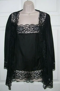 Women's Vintage Medium Sexy Black Negligee Jacket & Top Lace Trim New  - Picture 1 of 12