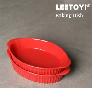 LEETOYI Porzellan ovale Au Gratin Pfannen, Backform 3 Stück (rot) - Bild 1 von 5