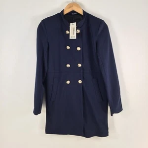 NEW Boohoo coat womens 8 military navy blue long sleeve buttoned 102836 - Picture 1 of 9