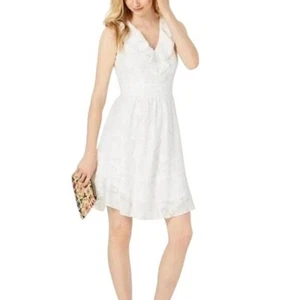 Neu mit Etikett Julia Jordan Damenkleid 8 weiß Spitze A-Linie Rüschenbesatz V-Ausschnitt elegant - Bild 1 von 10