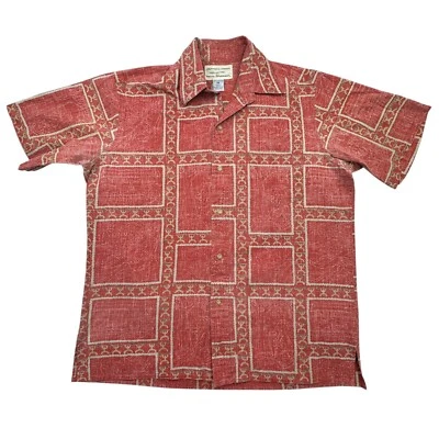 Camisa Hawaiana Reyn Spooner Para Hombre Mediana Roja Geo Estampado Manga Corta Con Botones Foto 1 de 4