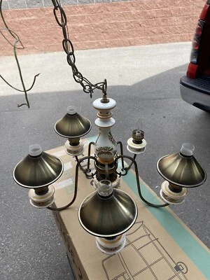 Vintage Italian Chandelier Porcelain 5 Arm WITH brass shades ( one shade is miss - Image 1 of 4