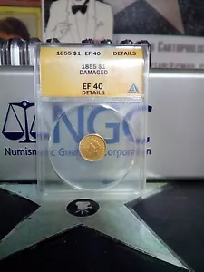 1855 Indian Princess Head Gold Dollar $1 ANACS NGC EF 40 Details Scarce Beauty - Picture 1 of 4