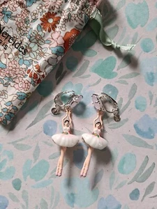 New Les Nereides Paris Pink White Enamel Ballerina Dangly Earrings Ballet Dancer - Picture 1 of 5