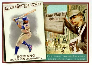 2010 Topps Allen and Ginter This Day in History #TDH63 Alfonso Soriano Cubs - Picture 1 of 1