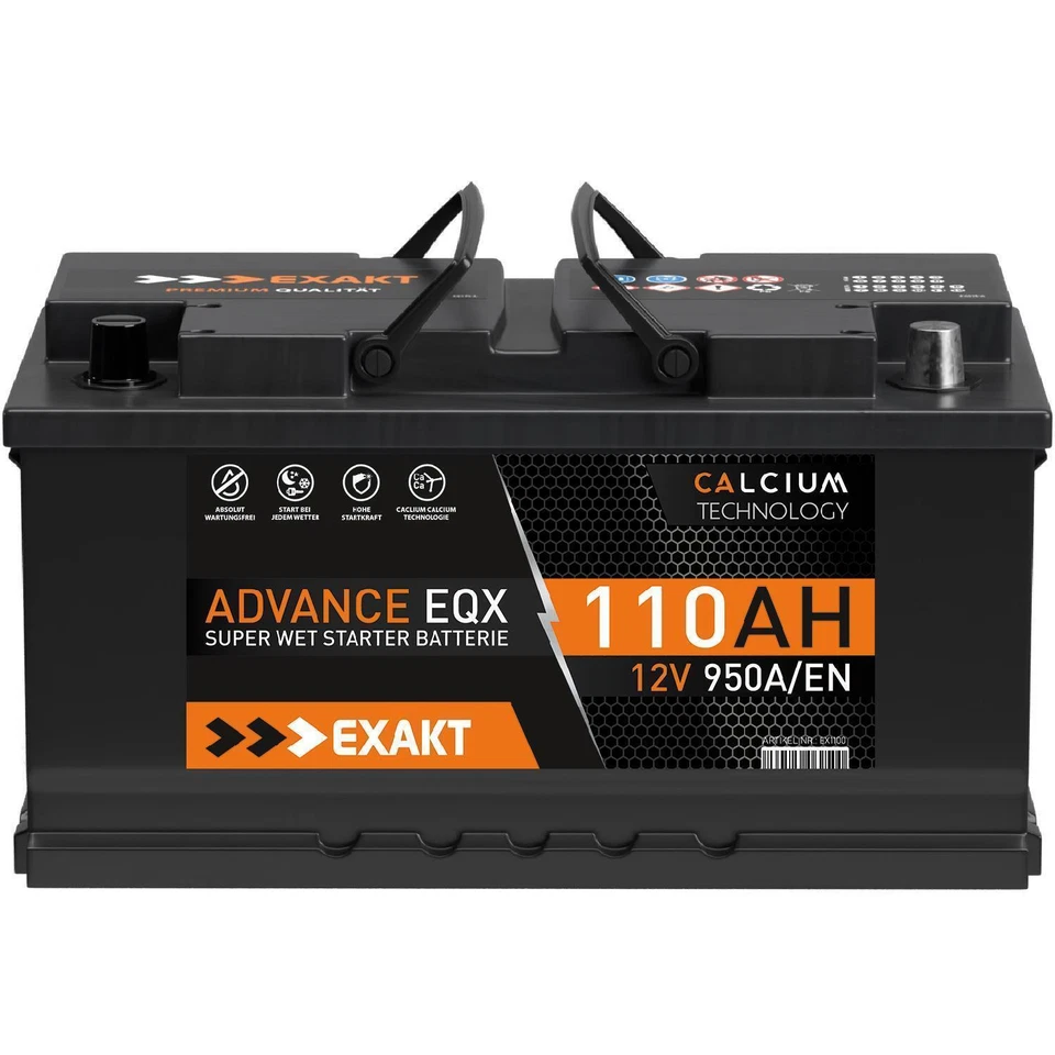 EXAKT Autobatterie 12V 110Ah 950A Starterbatterie statt 88Ah 90Ah 95Ah 100Ah - Bild 1 von 4