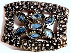 ANTIQUE FAUX CUT STEEL SASH  BUCKLE or SHOE BUCKLE BLUE MARQUISES SILVERED - Picture 1 of 2