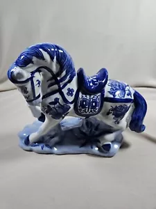 Exquisite Vintage Hand Painted Chinoiserie Horse Blue & White, Prancing Horse - Picture 1 of 9