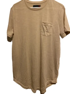 G by Guess Mens Tan Short Sleeve Crew neck NWOT small rayon poly blend, pocket - Picture 1 of 3