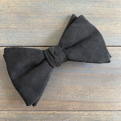 Vintage Ormond Semi Butterfly Black  4” Clip On Bow Tie Double Tie Satin (VV) - Image 1 of 4