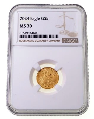 2024 G$5 1/10 Oz. Águila De Oro Americana Calificada Por NGC Como MS70 - Imagen 1 de 4
