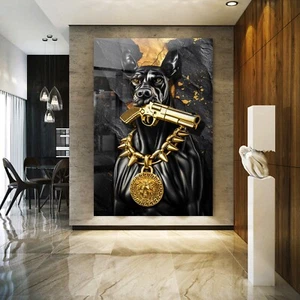 WANDBILD LUXUS DOBERMANN HUND GOLD , KUNST MARKE LV ACRYLGLAS , LEINWAND POSTER - Bild 1 von 7