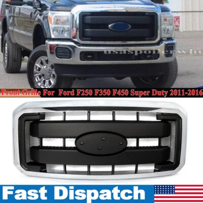 For Ford F250 F350 F450 Super Duty 11-16 XL Style Bumper Grille Cover Chrome BLK Foto 1 de 4