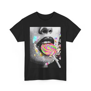 LIPS POP ART GRAPHIC TEE TSHIRT GIFT MEN WOMEN PARTY RAVE CANDY DESSERT SHIRT - Picture 1 of 17