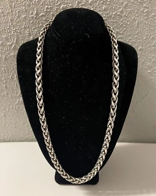 7mm Width Spiga Wheat Chain Necklace 18" In 14K White Gold Pated 925 Silver - Image 1 of 4