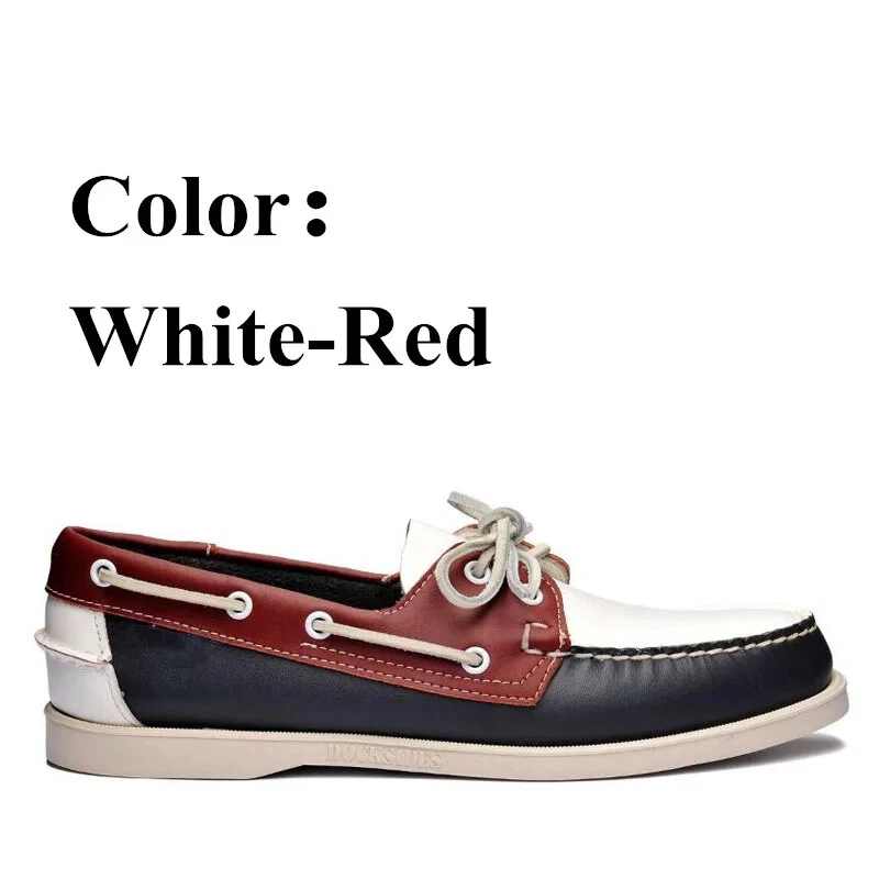 Men Genuine Leather Classic Boat Shoes Navy Blue Flats Loafer Casual Board Boots - Image 1 of 4