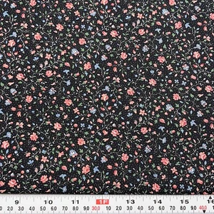 Vintage Joan Kessler Concord Florals & Pin Dots on Black Cotton by the HALF YARD - Picture 1 of 2