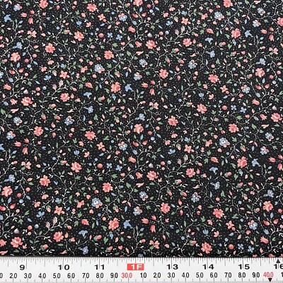 Vintage Joan Kessler Concord Florals & Pin Dots on Black Cotton by the HALF YARD - Image 1 of 2