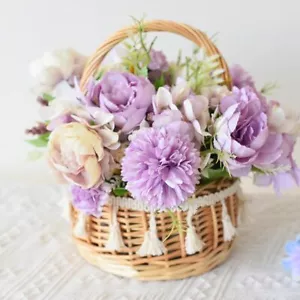 Artificial Flowers in 8 inch Basket Silk Flower Arrangements Vase Centerpiece... - Picture 1 of 1
