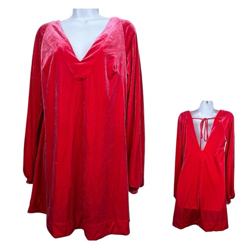 VALENTINO Free People Mini Abito Velluto Misha Tg S Rosa Caldo Manica Lunga Scollo a V Schiena Aperta