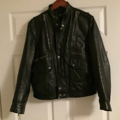 Ralph Lauren Hombres Negro Grande Púrpura Etiqueta Cuero Moto Chaqueta Cremallera Forrada  Foto 1 de 4