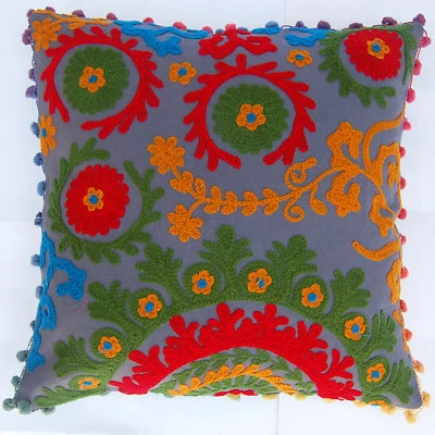 16" Suzani Cushion Cover Ethnic Hand Embroidered Pillow Cases Christmas Decor #C - Image 1 of 4