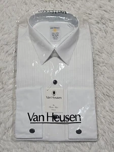 British Van Heusen White Shirt 39cm Black Button Front Tuxedo Stud Button New - Picture 1 of 3