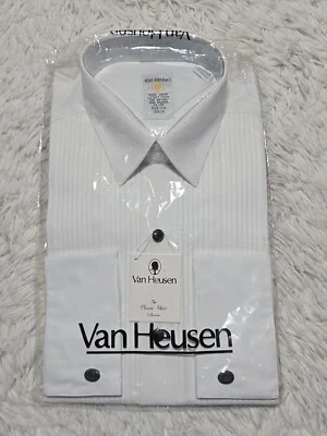 British Van Heusen White Shirt 39cm Black Button Front Tuxedo Stud Button New - Image 1 of 3