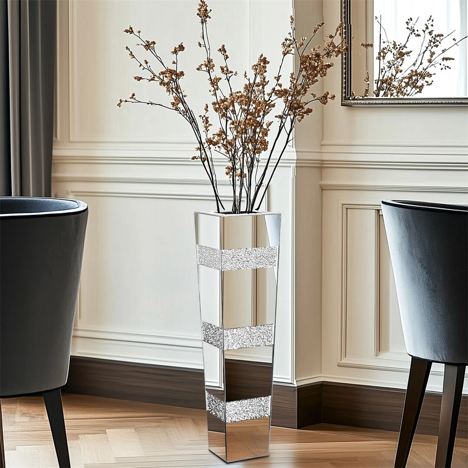 Silber Glas Bodenvase Verspiegelt 71/30cm Modern Vase für Hochzeit Geschenkidee - Bild 1 von 4