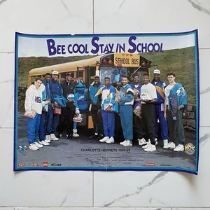 Vintage 1992-93 Charlotte Hornets Be Cool Stay In School Poster LJ Mugsy Alonzo - Picture 1 of 7