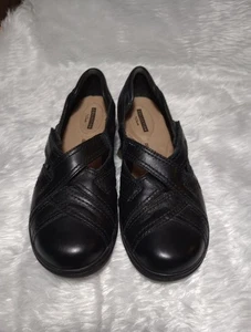 Clarks Collection Soft Cushioned Low Wedge Mary Jane Flats Sz 8.5 M Black - Picture 1 of 15