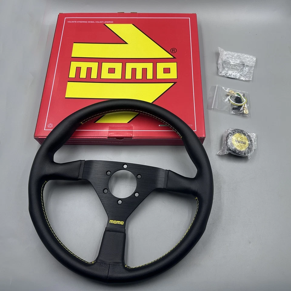 Genuine MOMO MonteCarlo 350mm Leather Thickened Spoke Sport Steering Wheel 14' Foto 1 de 4