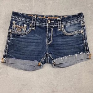 Rock Revival Jean Shorts Womens 29 Blue Luiza Distressed Rhinestone Cutoffs - Picture 1 of 17
