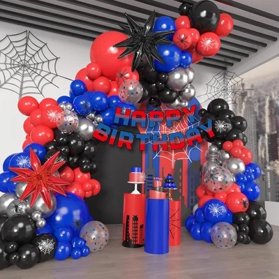Kit de 162 piezas de guirnalda de arco de globo negro rojo y azul, araña  Foto 1 de 4