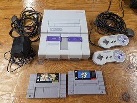 SNES Console Bundle /w 2 Games, 2 controllers & cables! Cleaned/Tested/Works!
