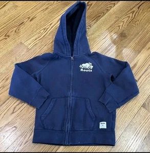 Roots Canada Kids Size XL 11-12 Yrs Full Zip Hoodie Sweatshirt Blue Navy Thick - Picture 1 of 10