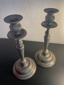 Paar Kerzenständer Kerzenleuchter Metall alt antik silberfarben Vintage - Bild 1 von 6