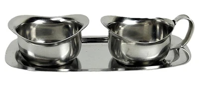 CARL COHR DENMARK RUSTFRI MID CENTURY MODERN STAINLESS STEEL CREAMER SUGAR TRAY - Image 1 of 4