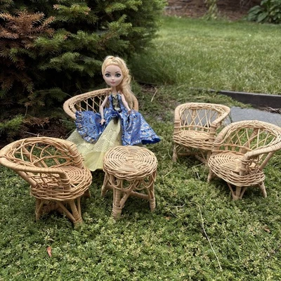 Doll Size Wicker Rattan Furniture Set For Patio Pool Bar Lounge Barbie 5 Pieces - Image 1 of 4