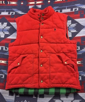 Chaleco de Caza Vintage Polo Ralph Lauren Rojo Verde Occidental Botón a Presión Cuadros Talla M Foto 1 de 4