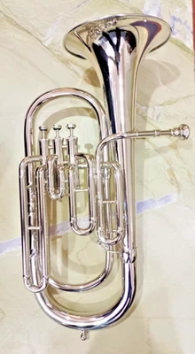 BARITONE MADE OF PURE BRASS METAL IN SILVER CHROME POLISH+CUSHION BOX+ FREE SHIP - Image 1 of 4