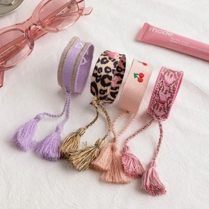 Leopard Pattern Fabric Bracelet Colorful Rope Women's Bracelet Women - Picture 1 of 15