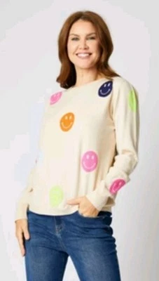 Suéter Pullover THML Cara Smiley Mezcla Viscosa Marfil Manga Larga X-Grande Nuevo sin Etiquetas Foto 1 de 4